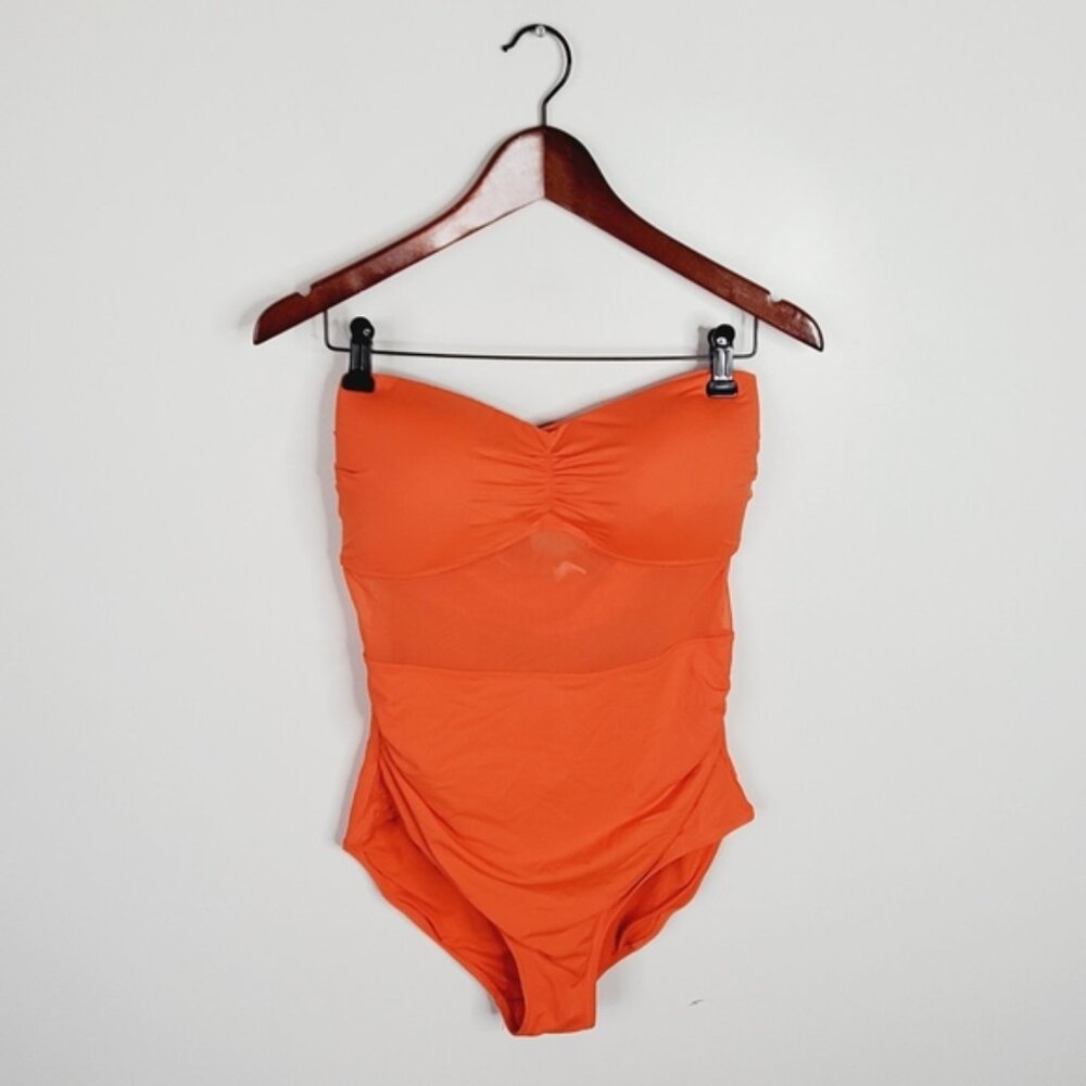 La Vie En Rose Strapless Padded One Piece Orange Beach Vacation Swimsuit L